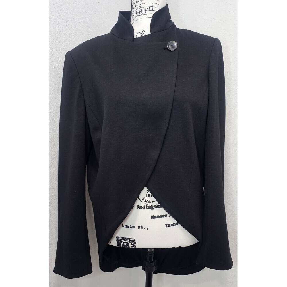 Spiegel Wmn Black Classic Asymmetrical Side Button Tailcoat Blazer Jacket Sz 16
